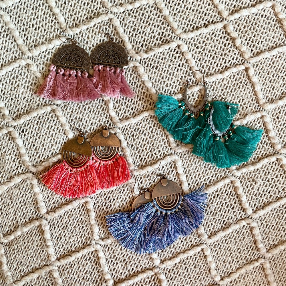 NWOT 4 Tassel Earrings Set Bundle Drop Fun Colors New Bronze Jewelry Accent
